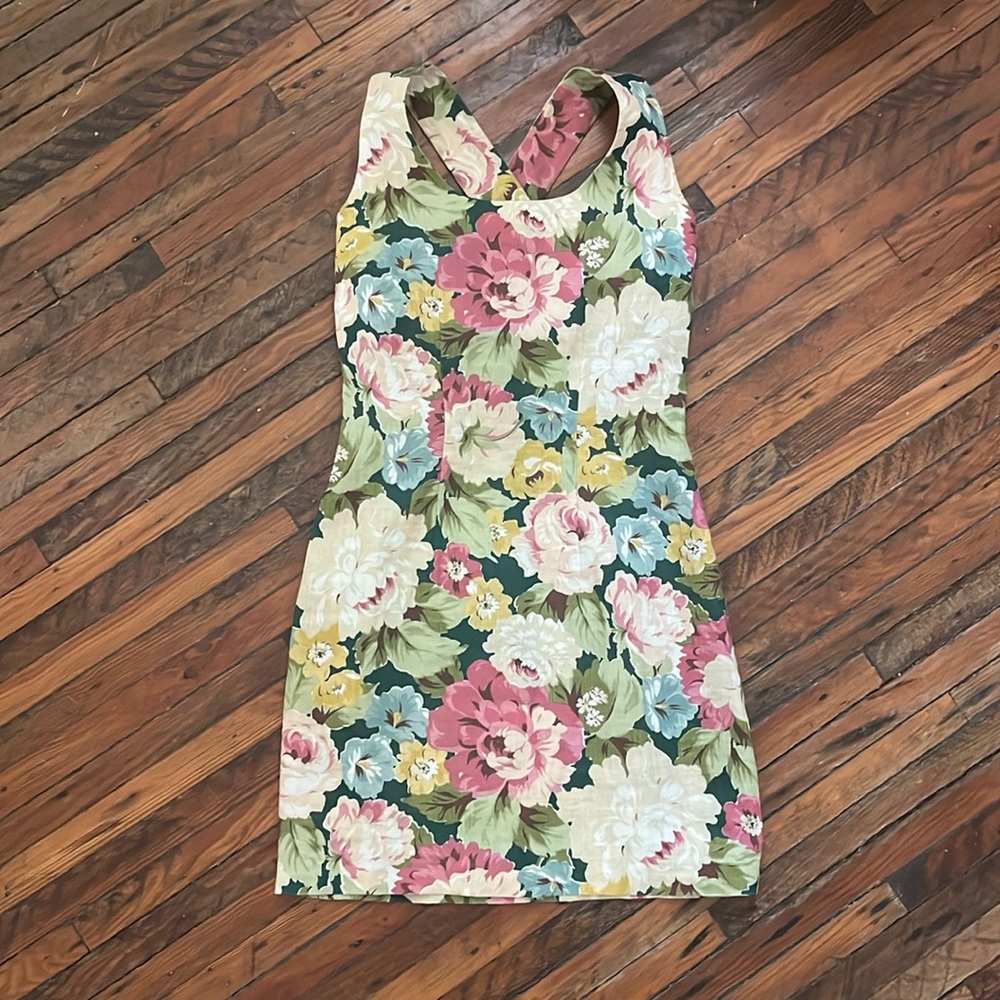 Rare Vintage Banana Republic Linen Floral Mini Dress Size XS